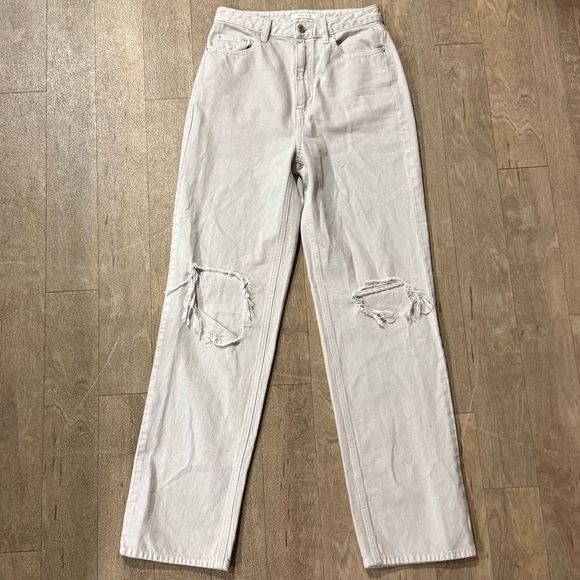 PacSun Denim - Pacsun Cream White 90s Boyfriend Straight Leg Jeans Distressed Size 27